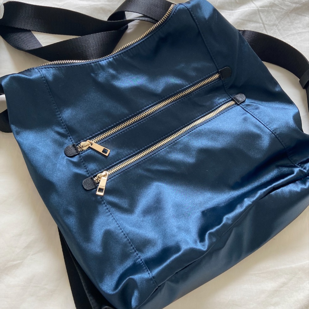 Satin Convertible Hobo Backpack - Navy